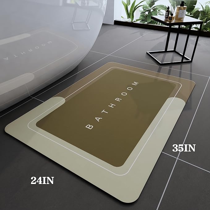 Bath Mat, Bathroom Mat Rugs Super Absorbent Shower Mats Non Slip Quick Dry Thin Rubber Mats for Bathroom Floor Fit Under Door, Shower Rug for Bathtub, Shower, Brown