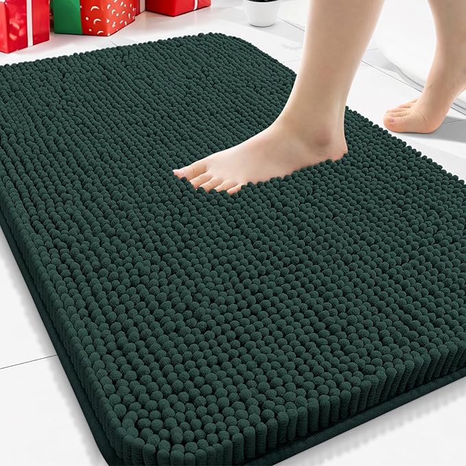 Arotive Bathroom Rugs 30x20, Extra Soft Absorbent Shaggy Chenille Bath Rugs, Machine Washable Rubber Backing Non-Slip Bath Mats for Bathroom Floor Tub and Shower Home Decor Accessories, Blackish Green