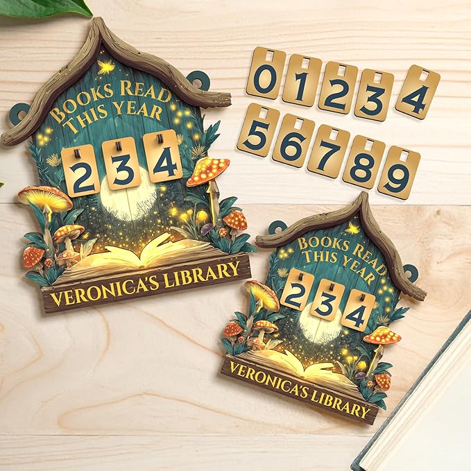 Personalized Books Read This Year Counter with Name, Book Tracker for Reading Goal Challenge, Bookish Gifts for Teachers, Writers, and Literary Fans, Home Library Décor, Bookshelf Accessories