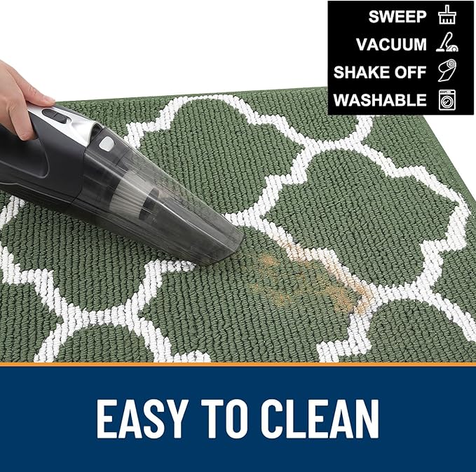 OLANLY Indoor Door Mat, 59x35, Non-Slip Absorbent Resist Dirt Entrance Mat, Washable Low-Profile Inside Floor Doormats for Entryway, Green