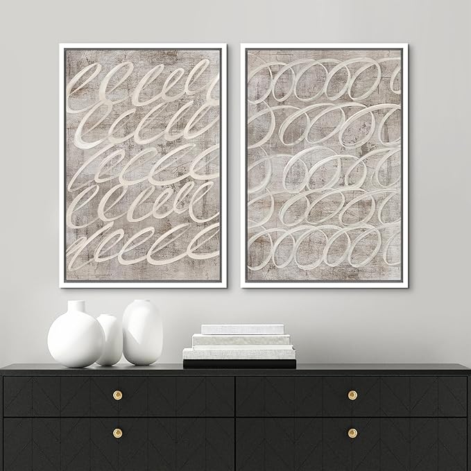 MUDECOR Framed Canvas Print Wall Art Vintage Mid-Century Swirl Abstract Shape Illustrations Modern Art Decorative Bohemian Colorful Chic for Living Room, Bedroom, Office - 24"x36"x2 White