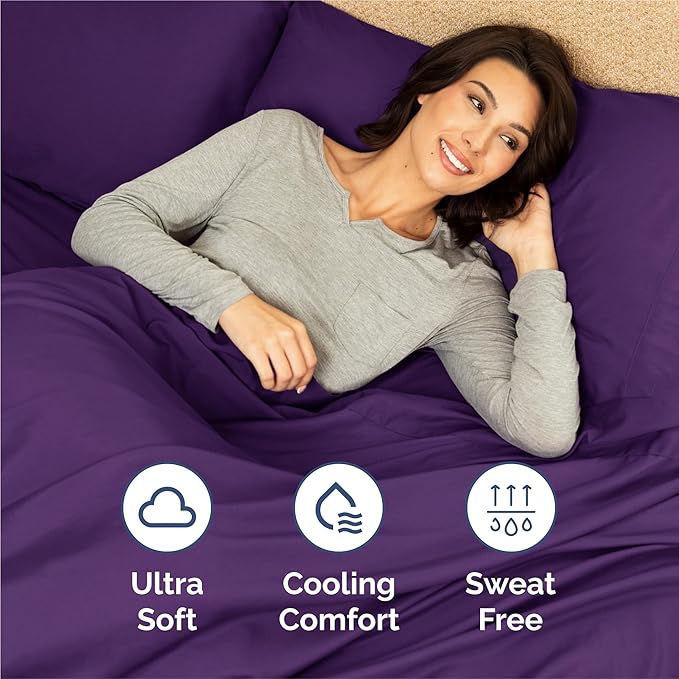 Full 6 Piece Sheet Set - Cooling & Breathable Bed Sheets - Hotel Luxury Bed Sheets for Women, Men, Kids & Teens - Comfy Bedding w/Deep Pockets & Easy Fit - Soft & Wrinkle Free - Full Purple Sheets