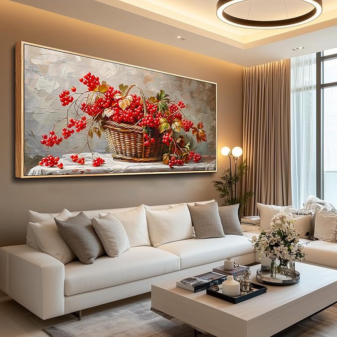 PHAOHUAXM Large Canvas Wall Art For Living Room Restaurant Wall Decor For Office Bedroom Abstract Red Fruit Mural Wooden Frame Printing Picture Artworks Wall Painting Modern Home Decoration 30"X60"