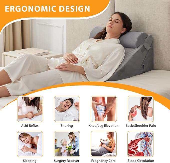 3PCS Wedge Pillow Set for After Surgery, Adjustable 9&12 Inch Bed Wedge Pillow for Sleeping, Incline Pillow Wedge for Headboard, Post Surgery, Acid Reflux, Neck&Back Support, Velvet
