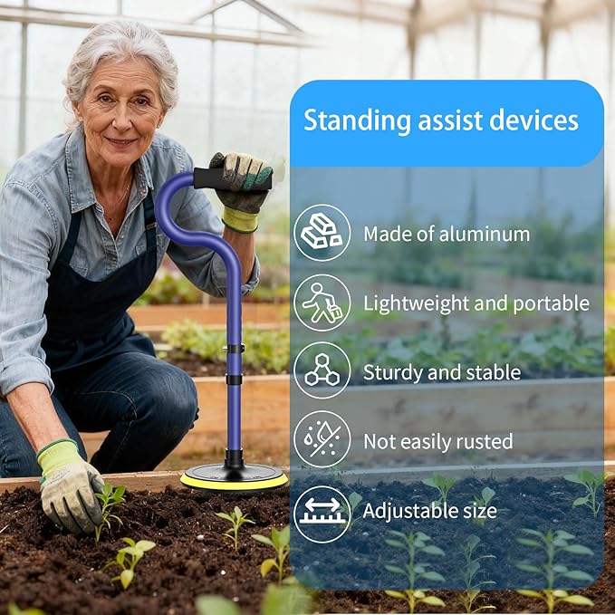 Standing Assist Devices Mobility Aids Tool to Help Get up from Floor Standing Aids & Supports for Seniors, Standing Mobility Aid for Elderly Rising Indoors Garden Housework Bedroom Bathroom Matte Blue
