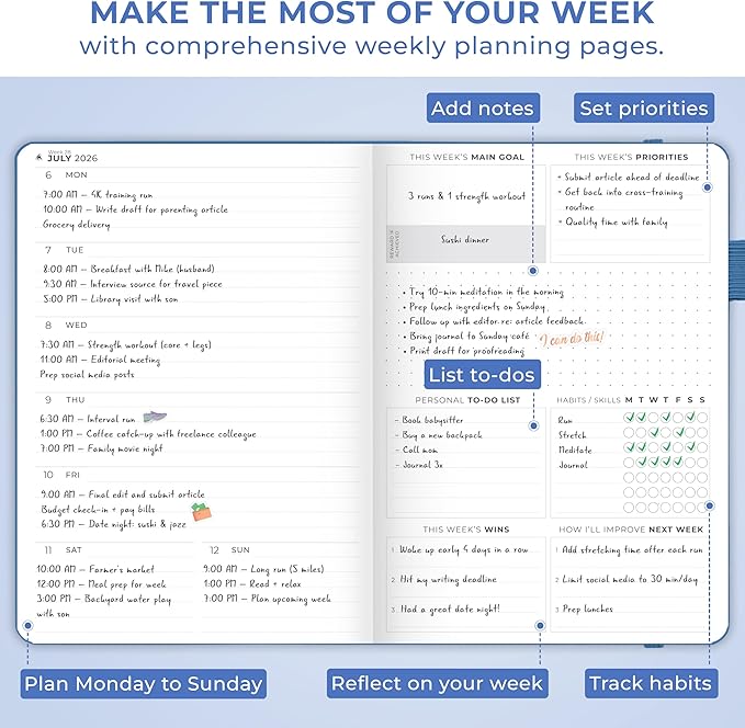 Clever Fox Dated Planner Premium 2026 – Weekly Agenda for Planning & Time Management –Notebook with Habit Tracker & To-do List (Mystic Blue)