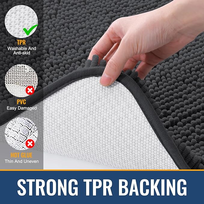 Arotive Bathroom Rugs 70x24, Extra Soft Absorbent Shaggy Chenille Bath Rugs, Machine Washable Rubber Backing Non-Slip Bath Mats for Bathroom Floor Tub and Shower, Home Decor Accessories, Dark Grey