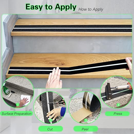 S&X Anti Slip Tape 6 Inch x 60 Ft, 2X Longer Heavy Duty Grip Tape with Glow-in-Dark Strip, Outdoor Stair Treads Non-Slip for Steps, Ramps, Boats, Decks, Non-Skid Safety, Long-Lasting