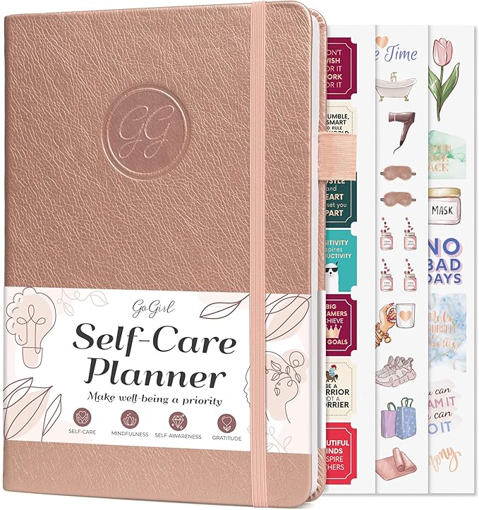 GoGirl Self-care Journal – Daily Mental Health Notebook with Mood & Wellness Trackers – Personal Development, Meditation & Reflection Journal for Women – Hardcover, Lasts 3 Months (Rose Gold)