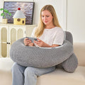 Reading Pillow for Bed,U Shaped & Back Support Pillow for Bed,19" Backrest with Lumbar & Arm Support,Comfy Flannel Fabric,Lap Pillow for Gaming/Reading/Watching TV,Gray