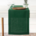 D'Moksha Homes Linen Forest Green Table Runner 120 Inches Long - 100% Pure Linen Hemstitch 14 x 120 Inch Table Runner for Dining, St Patricks Day, Easter - Classic Hemstitch