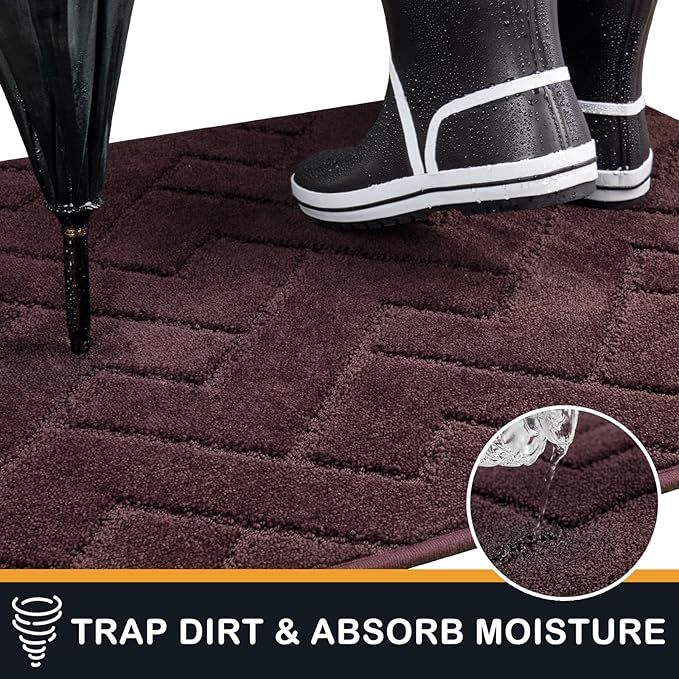 PURRUGS Dirt Trapping Door Mat 32" x 47", Non-Slip Machine Washable Entry Rug, Shoe Scraper, Dog Doormat, Super Absorbent Welcome Mat for Front & Back Door, Muddy Wet Shoes & Paws, Burgundy Red