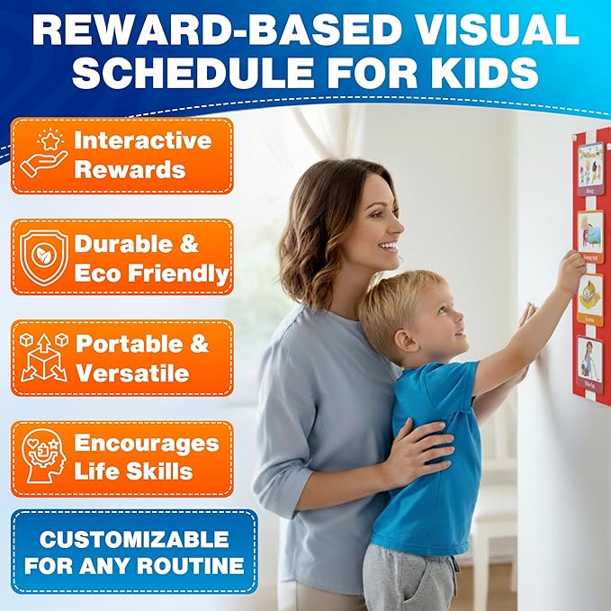 Premium 60 pcs Visual Schedule for Kids with Autism12 bords Black Bag Reward Chart Chore Bedtime Routine Toddlers Timetable Autistic Children Wall Planner Daily ADHD at Home School Learning Materials