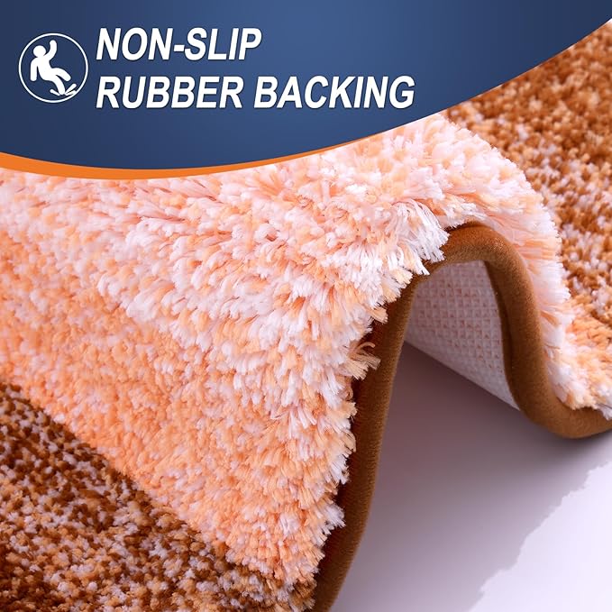 OLANLY Bathroom Rug Set 2 Piece, Soft Absorbent Microfiber Bath Mats and U-Shaped Contour Toilet Rug, Non-Slip, Machine Wash Dry, Plush Shaggy Bath Mats for Bathroom (30"x20"+24"x20", Orange)
