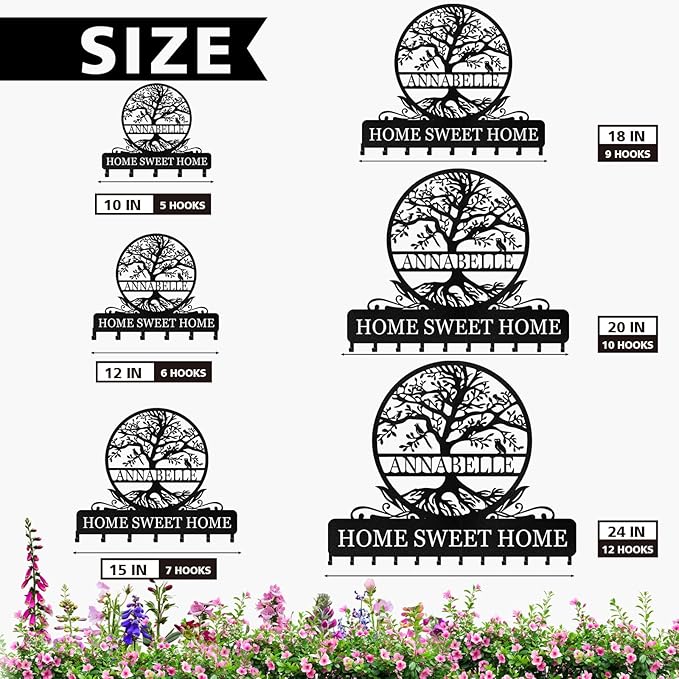 Personalized Key Holder Wall Mount | Custom Name Tree of Life Metal Key Hook | Key Hooks for Wall | Key Holder Wall Hanging | Home Metal Decor for Living Room, Front Door, Entryway