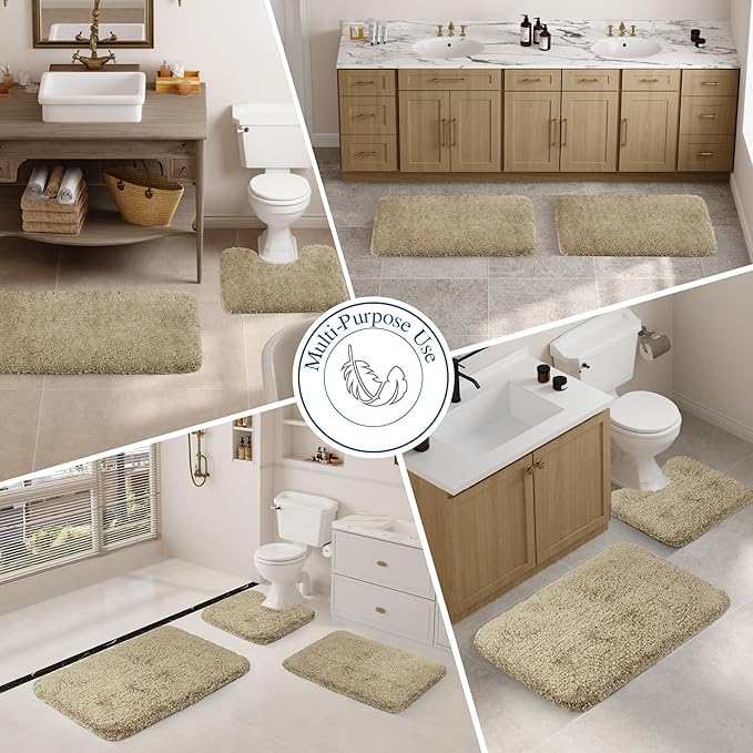 Walensee Large Bathroom Shaggy Rug (24 x 72, Sand) - Extra Soft, Absorbent, Non-Slip, Machine Washable Microfiber Mat