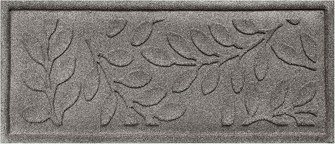 Waterhog Indoor/Outdoor Boot Tray Mat – Heavy-Duty Entrance Mat with Water Dam Technology for Mudrooms, Entryways, Patios, and Garages, Made in USA, Brittney Leaf Pattern, Medium Grey, 15 x 36 Inches