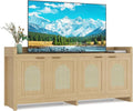 GarveeHome TV Stand for 65 Inch TV, Wood Entertainment Center with Glass Door Storage Cabinet, Entertainment Center Console Table for TV for Living Room, Natural