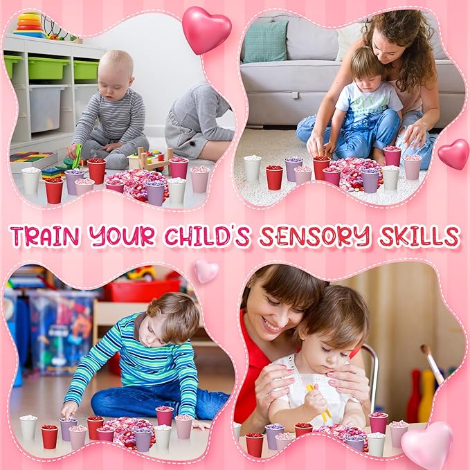 230 Pcs Valentine Fine Motor Skills Sensory Bin Filler Includes 5 Style 214 Acrylic Gems 4 Tweezers 2 Scissors Clips 10 Cups for Early Education Sorting Counting Training Development