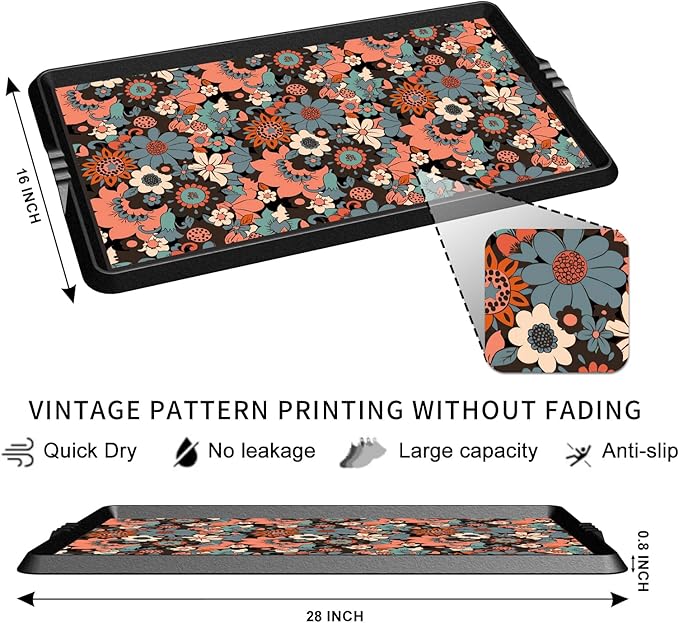 BEHERO Boot Tray Shoe Mat Decorative Patterned, Rubber Shoe Matt Tray Indoor/Outdoor Use, 16" x27.5" Shoe Cleaning Mat Non-Slip, Shoe Storage Waterproof Flower Prints for Entryway, Sunlit Blossom