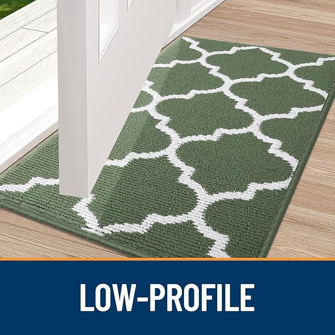 OLANLY Indoor Door Mat, 59x35, Non-Slip Absorbent Resist Dirt Entrance Mat, Washable Low-Profile Inside Floor Doormats for Entryway, Green