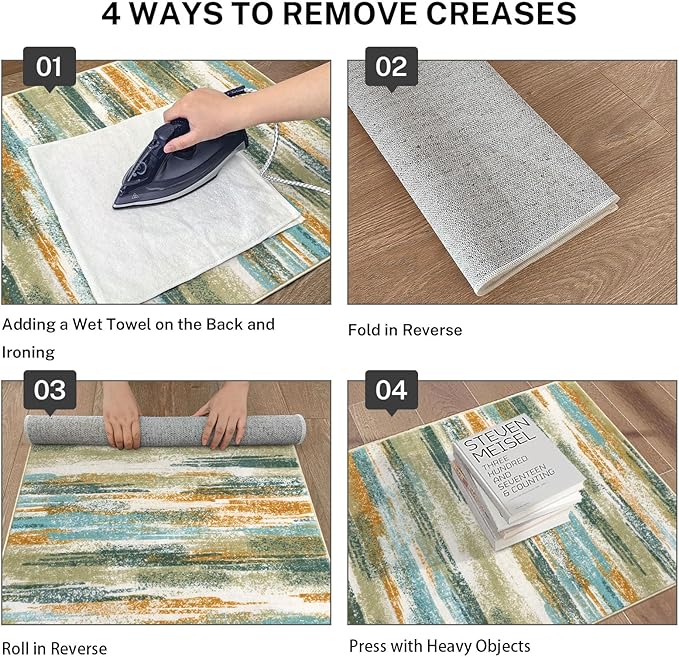 Modern Abstract Entryway Rug Indoor 2x3 Washable Rug Non-Slip Soft Small Area Rug Green Mustard Multi Kitchen Mats Thin Print Faux Wool Floor Carpet Throw Rugs for Entrance Bedroom Home Decor
