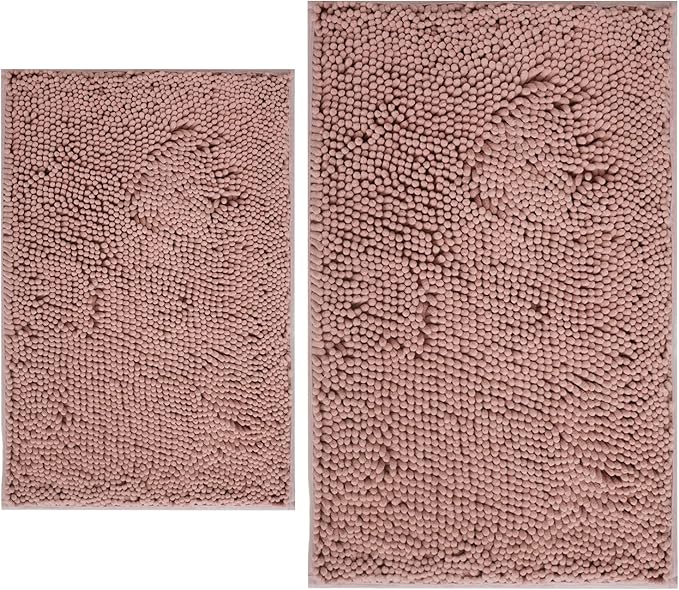 BOANKODU Bathroom Rugs Sets 2 Piece, Extra Soft Chenille Bath Mat Absorbent Bathroom Rug, Bathroom Mat with Sturdy PVC Non-Slip Bottom, Machine Washable Bath Rugs (32x20 Inch + 24x16 Inch, Deep Pink)