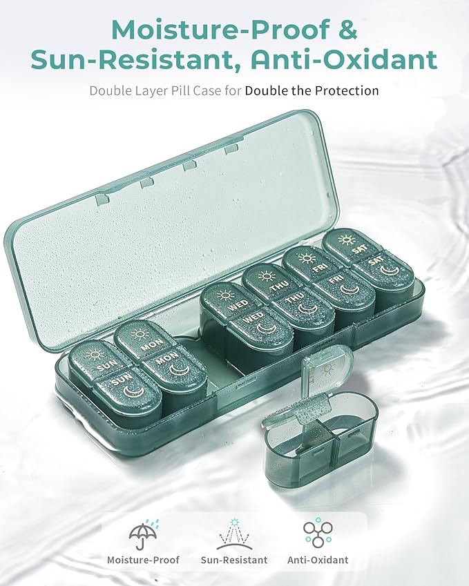𝐏𝐢𝐥𝐥 𝐎𝐫𝐠𝐚𝐧𝐢𝐳𝐞𝐫 𝟐 𝐓𝐢𝐦𝐞𝐬 𝐚 𝐃𝐚𝐲, Am & Pm Pill Organizer 7 Days, Meicine Pill Organinzer, Pill Box 7 Day, Weekly Pill Organizer for Travel, Vitamins, Fish Oils, Supplements
