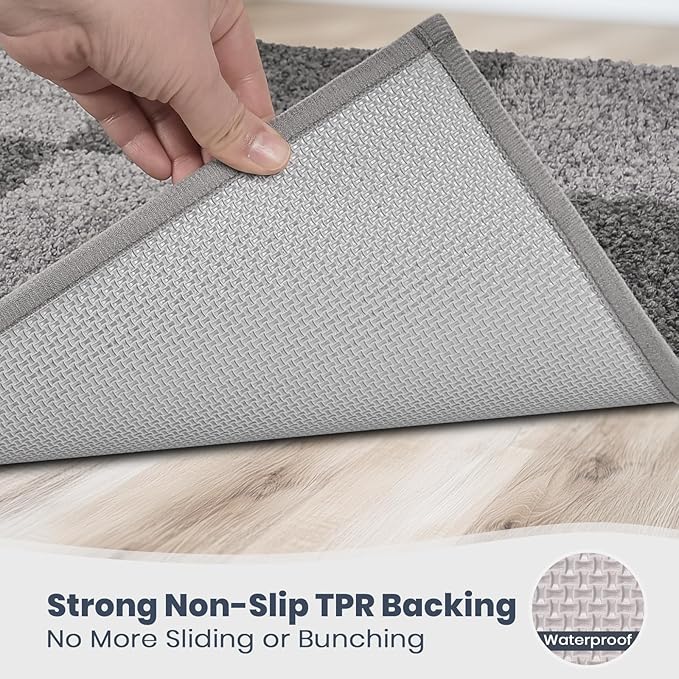 PURRUGS Bathroom Rug Non-Slip Machine Washable 20" x 30", Super Absorbent and Quick-Dry Bath Mat, Extra Soft and Plush Bath Rug for Shower, Bathtub and Sink, Grey & Dark Grey