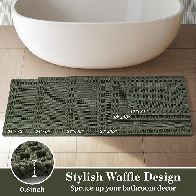 RESARE Christmas Waffle Bathroom Runner Rugs, Super Absorbent Bath Mat Non Slip Washable Quick Dry, Upgraded Ultra Soft Boho Bath Rugs with Tassels for Bedroom Laundry Room, 2'x4'(24"x48"), Green