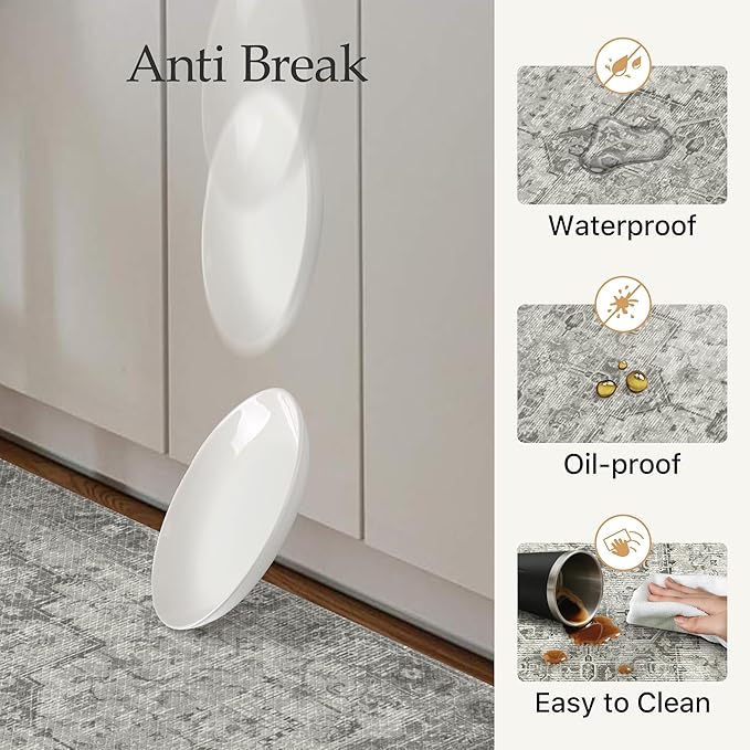 GENIMO Kitchen Mats for Floor 2PCs, Washable Anti Fatigue Mat for Cushioned, 17.3"x59"+17.3"x30", Waterproof Kitchen Rugs, Non Slip Comfort Standing Mat Rug for Home, Sink, Laundry, Stone Gray