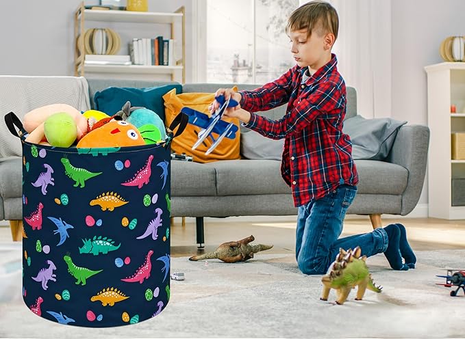19.7 Inch Round Dinosaur Pattern Laundry Clothes Hamper Laundry Basket with Handles,Storage Organizer Bins Laundry Gift Basket for Room, Bedroom Decor