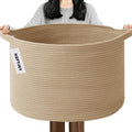 Large Storage Basket with Handle,19.7" L x 19.7" W x 13" H Blanket Basket Storage Bins for Organizing,65L Cotton Rope Woven Baskets for Living Room, Nursery ,Bedroom,Camel