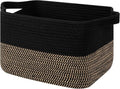 OIAHOMY Woven Storage Basket for Shelves, Rectangle Cotton Rope Baskets for Organizing, 13 x 10 x 9 in, Storage Bins for Dog Toys,Towel,Books,Gift,Black and Brown