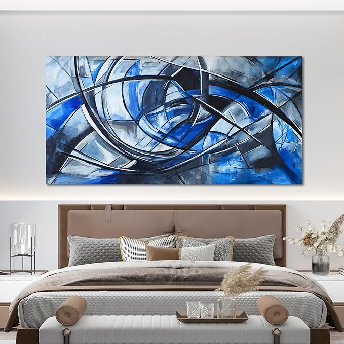 Abstract Wall Art Decor Modern Large Wall Art Pictures for Living Room Black and White Wall Art Decor Artwork for Walls Oversized Blue Wall Art Prints Canvas Art Wall Decor Home Office Decor 39" X 78"