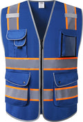 JKSafety 9 Pockets High Visibility Zipper Front Safety Vest | Blue with Dual Tone High Reflective Strips | Meets ANSI/ISEA Standards (901-Blue, X-Large)