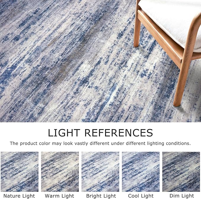 KOZYFLY Area Rugs 9x12 Living Room Modern Ombre Washable Thin Rug Large Rugs Non-Slip Soft Striped Rug for Bedroom, Print Grey-Blue Abstract Carpet for Laundry/Kid Room