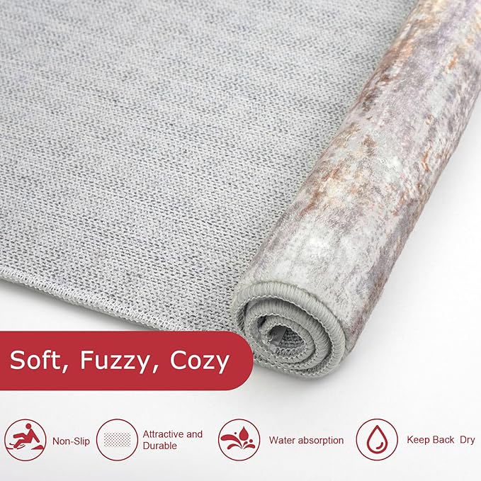KOZYFLY Abstract Modern 3x5 Ft Area Rug in Multi Grey - Non-Slip and Machine Washable Indoor Rug, Versatile for Entryway, Kitchen, Living Room, Bedroom, Laundry or Nursery Door Mat