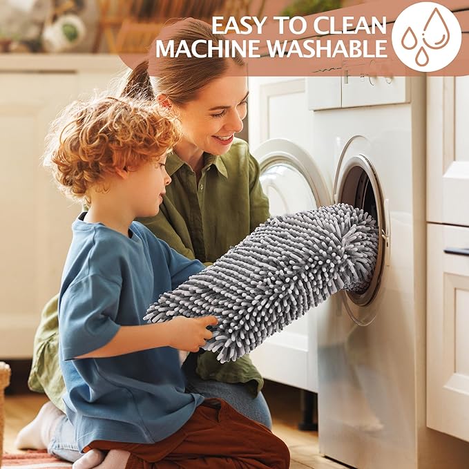 Bathroom Rugs Runner Mats 2 Piece Long Sets Bath Rug Extra Absorbent Chenille Kitchen Mat Set Non Slip Striped Machine Washable Quick Dry Tub Shower Accessories 47x20+24x17 Inch, Grey White