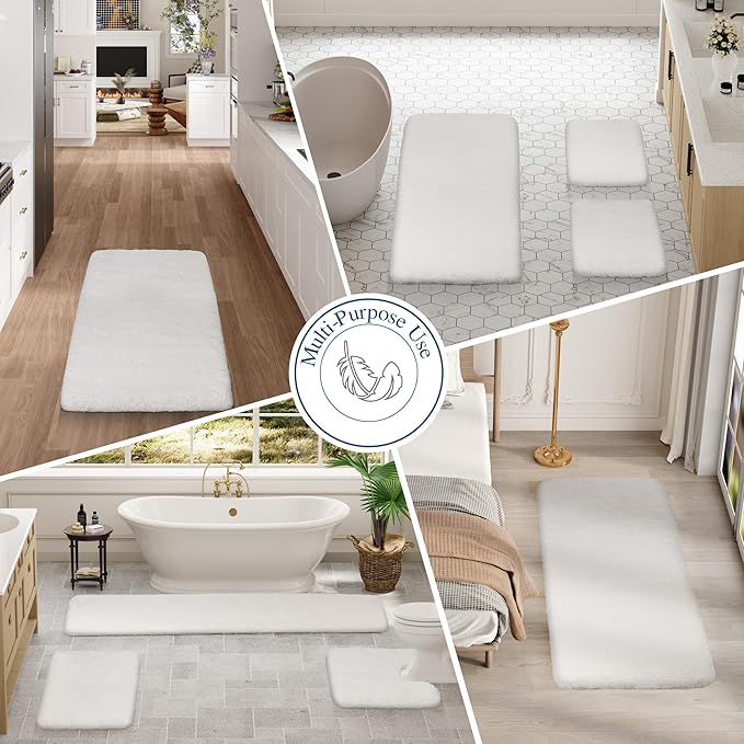 Walensee Large Bathroom Rug (24 x 40, Ivory) Extra Soft and Absorbent Shaggy Bath Mat Machine Washable Microfiber Non Slip Luxury Floor Mat
