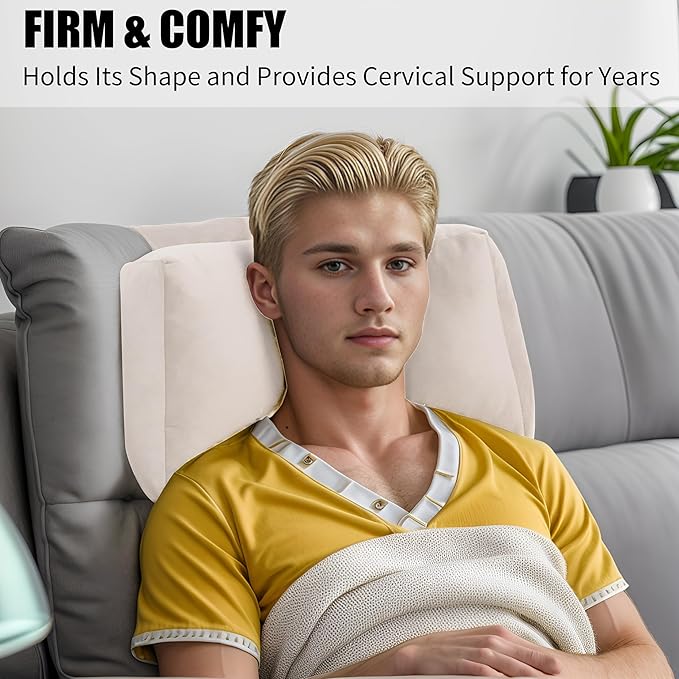 Recliner Headrest Pillow, Versatile Neck Support Cushion with Velvet Cover for Adults, Ideal Accessory for Chair, Couch, Office, Bed, Lumbar Pain Relief, Travel, Lounging, Cream