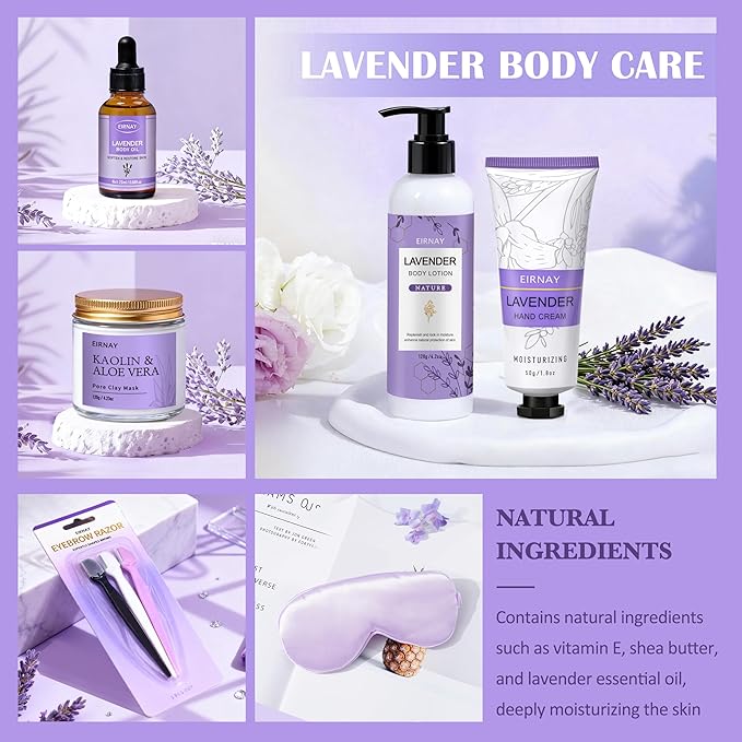 Gifts for Women, Spa Gifts Basket for Women, 21pcs Lavender Bath and Body Gift Basket, Self Care Gifts, Facial Skin Care Set, Birthday Gifts for Mom, Wife, Girlfriend, Sister