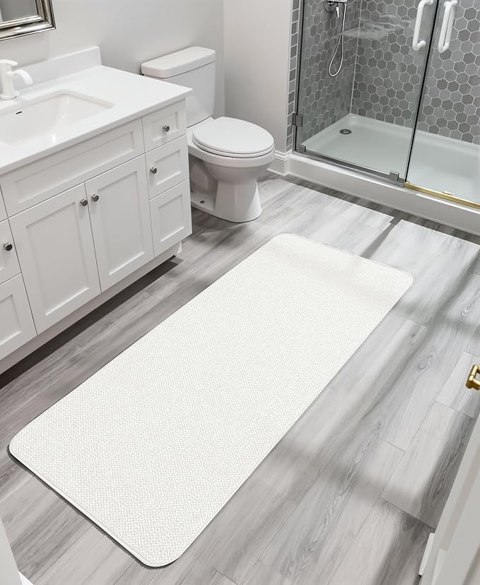 Bath Mat,Ultra Thin Bathroom Runner Rugs,Large Bath Mats for Bathroom,Quick Dry,Non-Slip,Machine Washable,Low Pile,Bath Rug,Shower Outside,Sink,Home Decor Accessories.Cream,1'5"x4'11"（17x59inch）