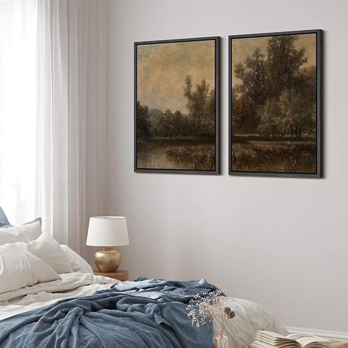 MUDECOR Framed Canvas Print Wall Art Wildflower Meadow Romantic Impressionist Floral Landscape Illustrations Modern Art Decorative Bohemian Chic for Living Room, Bedroom, Office - 16"x24"x2 Black