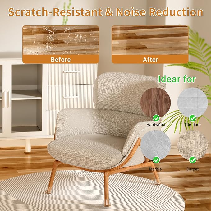 Meldel 24 PCS Silicone Chair Leg Floor Protectors Large (1.3"-1.4") Rubber Felt Furniture Pads Chair Legs Caps/Covers for Hardwood Floors, Tile from Scratches & Reduce Noise - Round, Clear