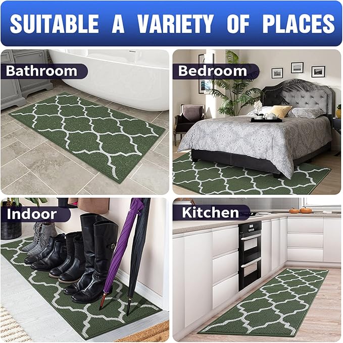 OLANLY Indoor Door Mat, 47x20, Non-Slip Absorbent Resist Dirt Entrance Mat, Washable Low-Profile Inside Floor Doormats for Entryway, Green