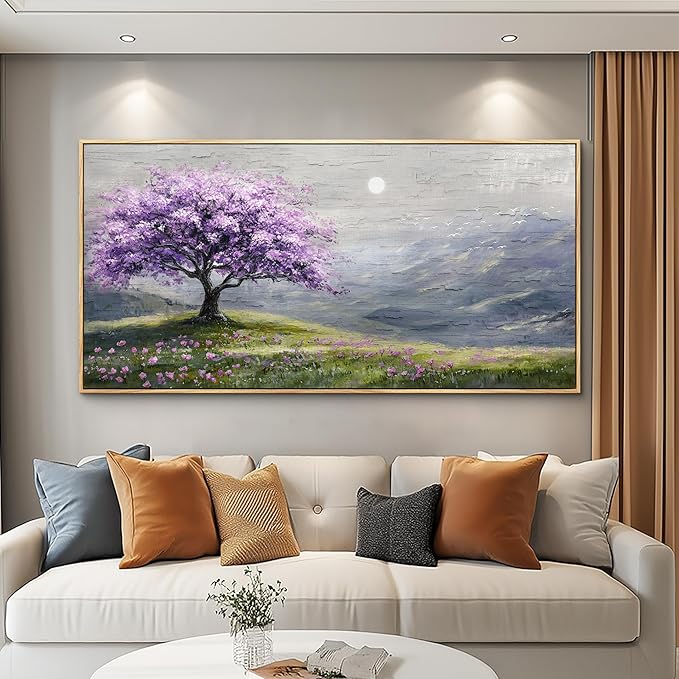 FUHAIHUA Wood Framed Canvas Wall Art For Living Room Wall Decor For Bedroom Office Wall Decoration Purple Tree Painting Farmhouse Pictures Artwork Room Aesthetic Home Decor 20x40 In