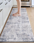 DEXI Kitchen Floor Mats Cushioned Anti Fatigue, 23x86 Long Wide Standing Comfort Runner Rug, Waterproof Retro Floral Memory Foam Padded for Front Sink Laundry, Blue