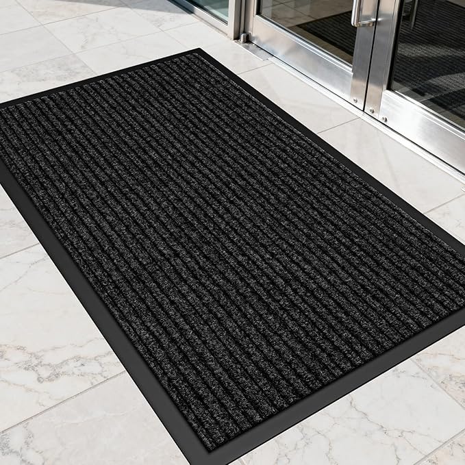 Non-Slip Waterproof Rubber Door Mat, 1'5" x 2'5" Commercial Floor Mat for High Traffic Areas, Easy Clean Low Profile, for Entrance, Indoor/Outdoor, Office, Patio, Garage