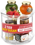 Oizeir Clear Two Tier Lazy Susan Organizer - Rotating Spice Rack Turntable for Kitchen Cabinet, Countertop, Bathroom or Dining Table. Spinning Carousel Racks for Counter and Pantry Cabinet Storage